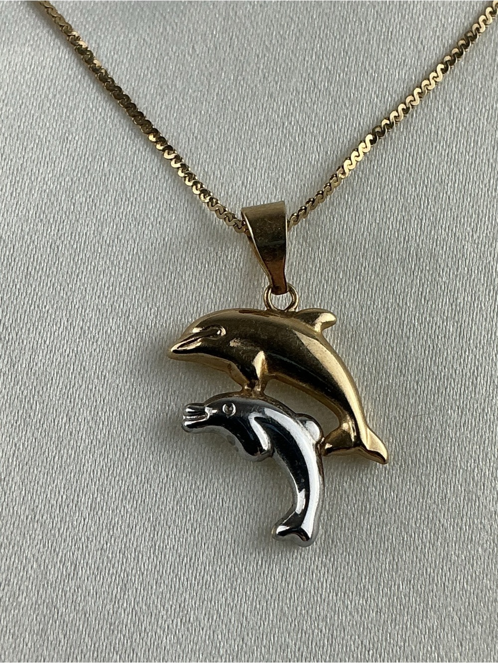 10K Two Tone Dolphins on 14K Chain